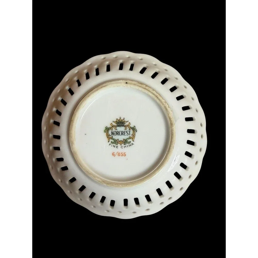 Norcrest Pheasant Birds Bone China Decorative Plate Pierced Rim White 6/855